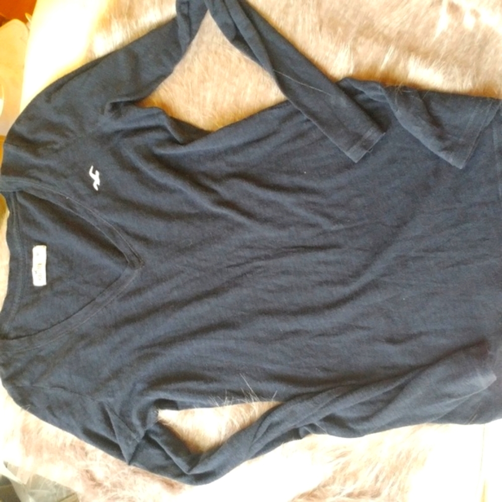 Hollister Co• Y2k Bella Swan Navy Blue Basic V-Neck Fitted Long Sleeve Shirt M - Picture 1 of 5